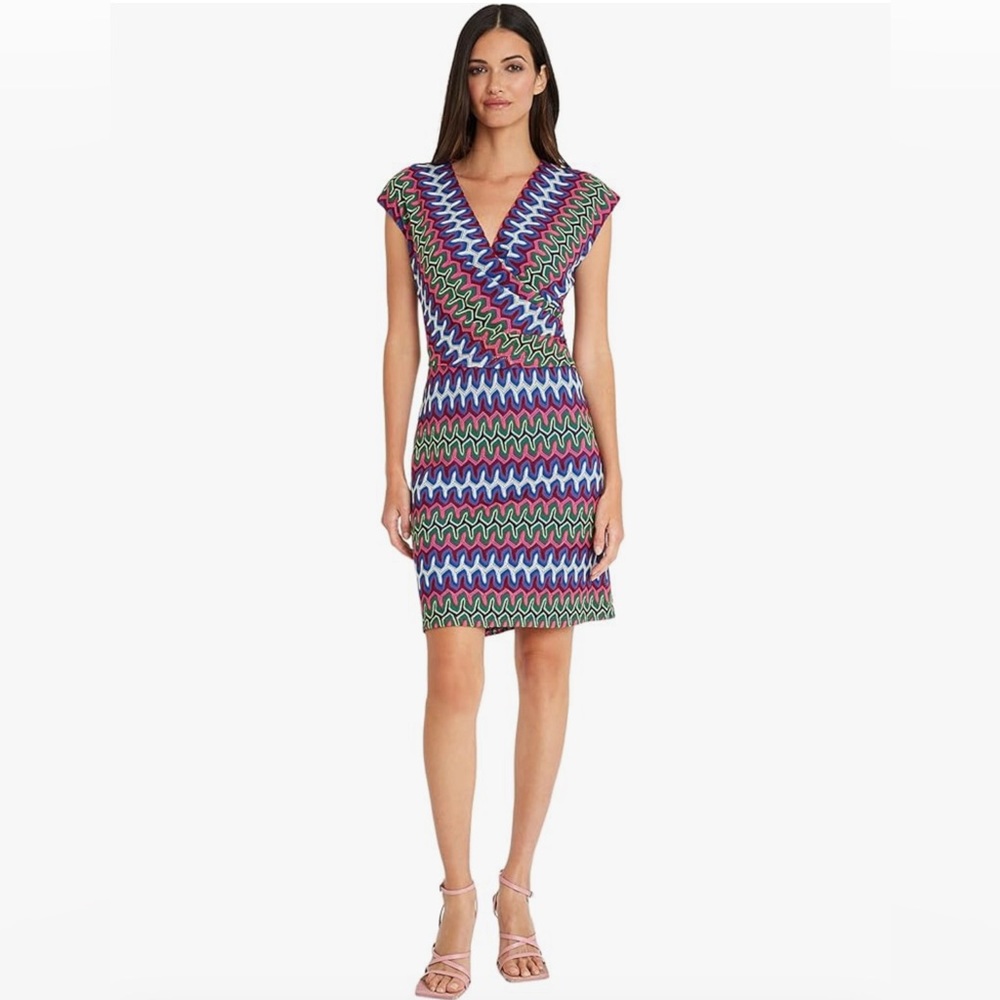 MAGGY LONDON Women's Crochet Stripe Surplice Sheath Dress